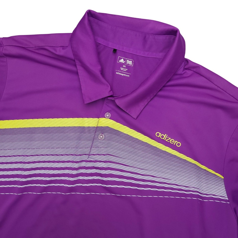 Adidas Adizero Polo Shirt Mens 2XL Purple Stripe Golf Performance Stretch Top
